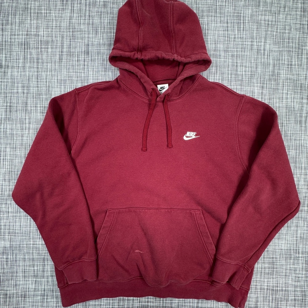 Nike Sportswear Club Fleece Hoodie Mens XL Burgundy Pullover Cotton Blend Swoosh